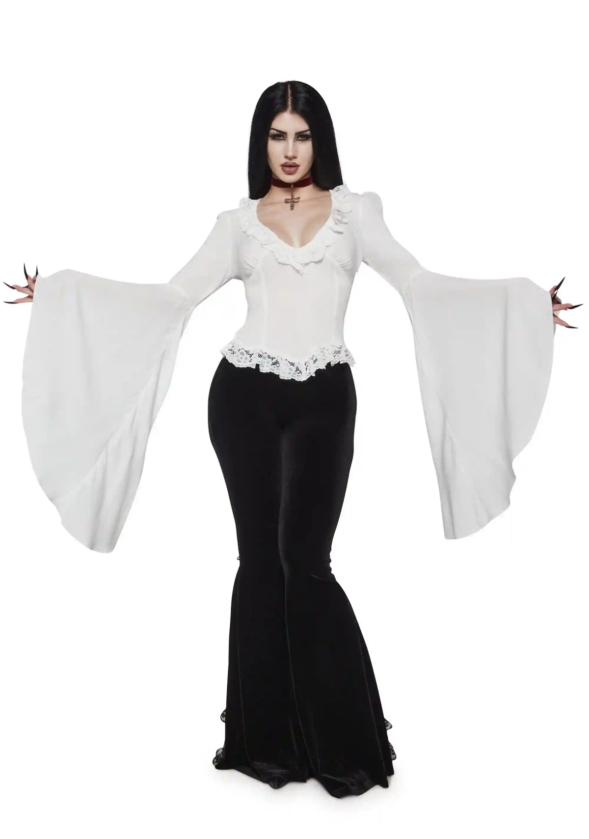 Full Vampire Long Sleeve Blouse - Ivory