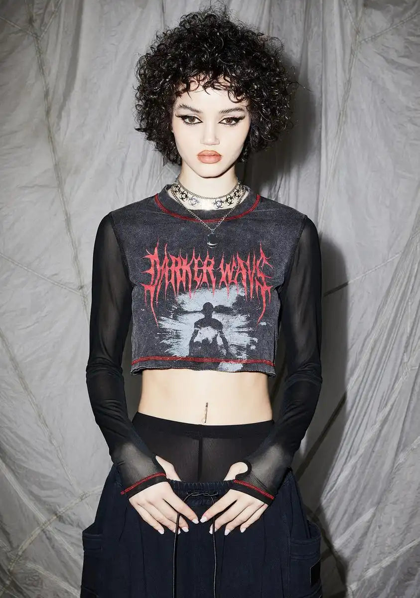 Reverb Mesh Sleeve Graphic Crop Tee