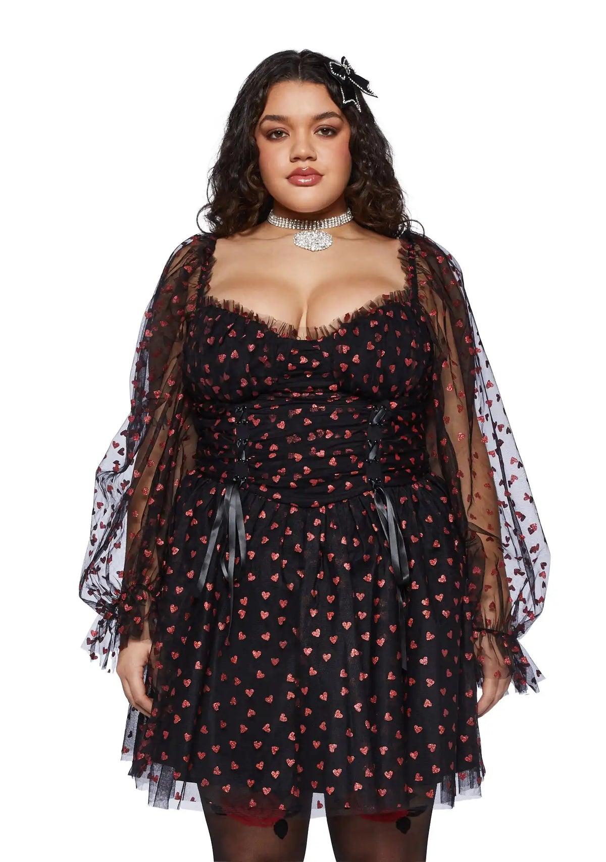 Plus Heavenly Affair Babydoll Dress-Black
