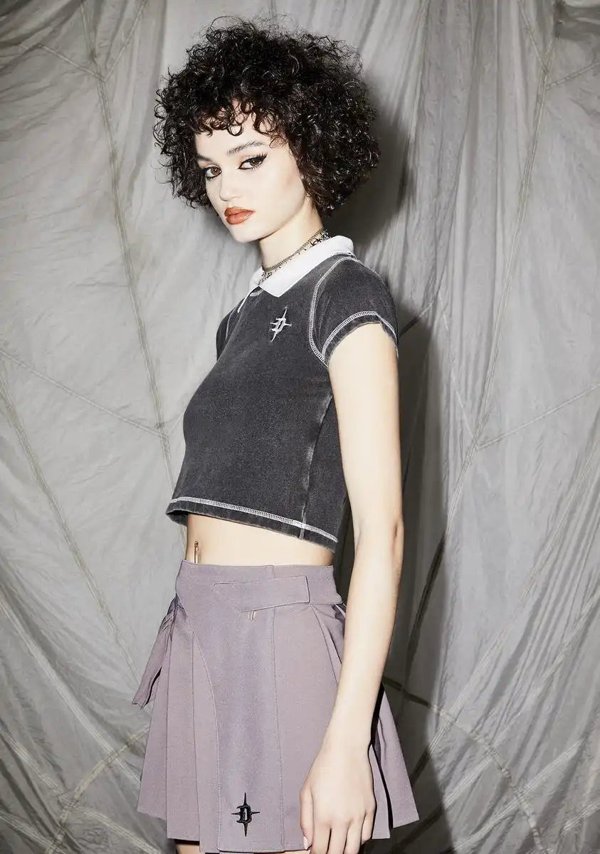 Reverb Polo Collar Washed Crop Tee