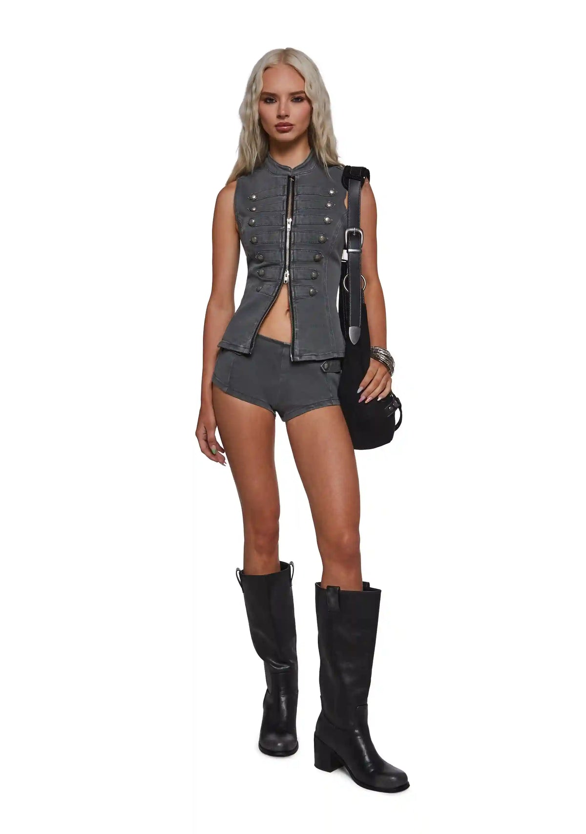 Military Parade Micro Shorts - Gray