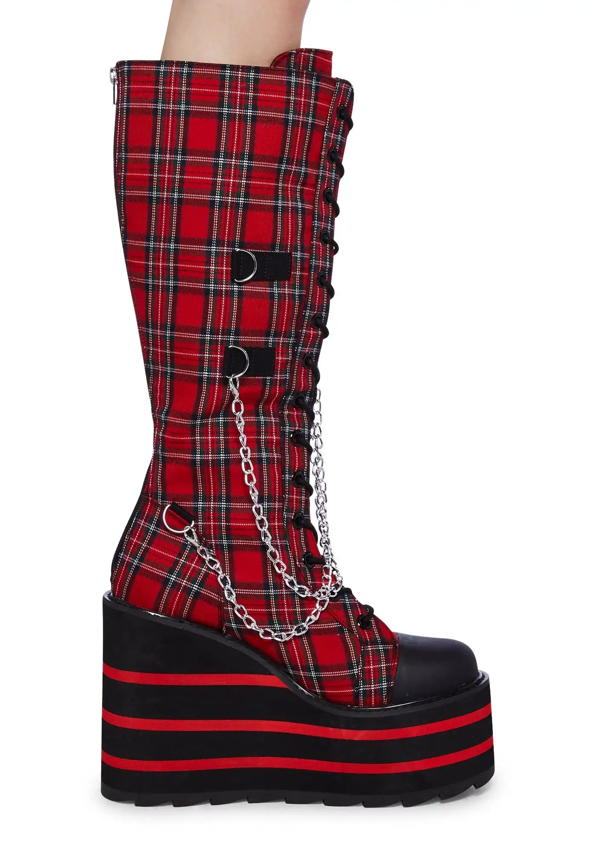 Detention Bondage Platform Boots - Red Plaid