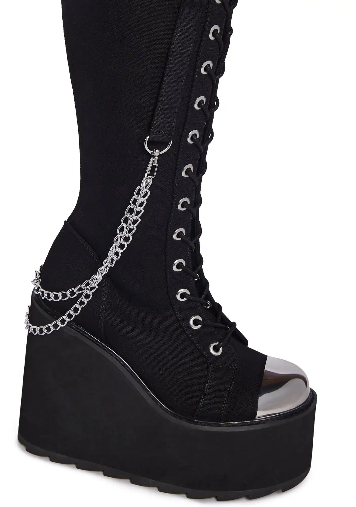 Detention Bondage Platform Boots - Black/Silver