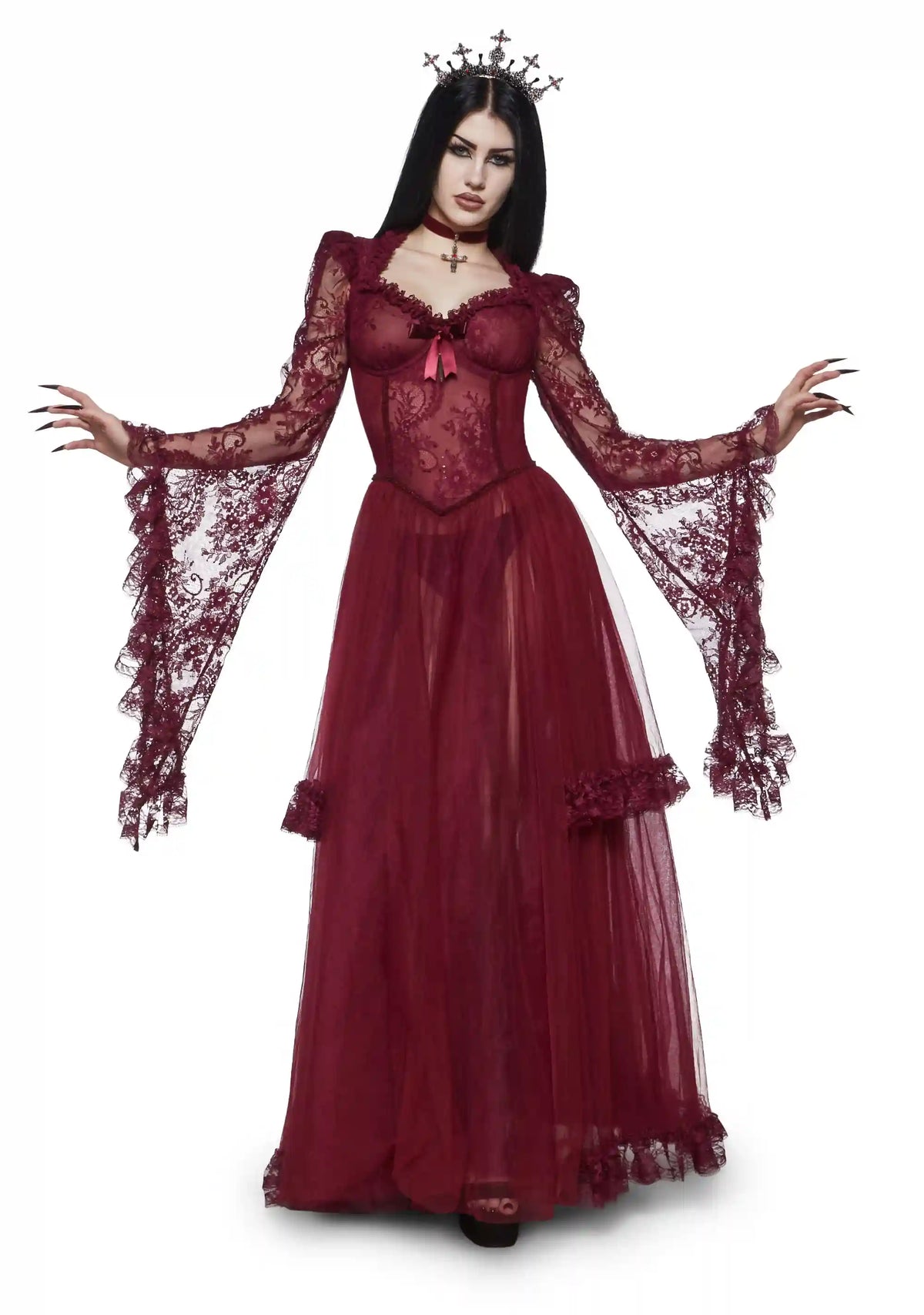 Dance With Death Maxi Dress - Burgundy