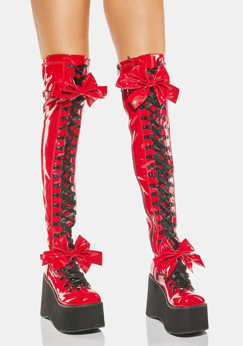 Red Patent Gothic Princess Thigh High Boot