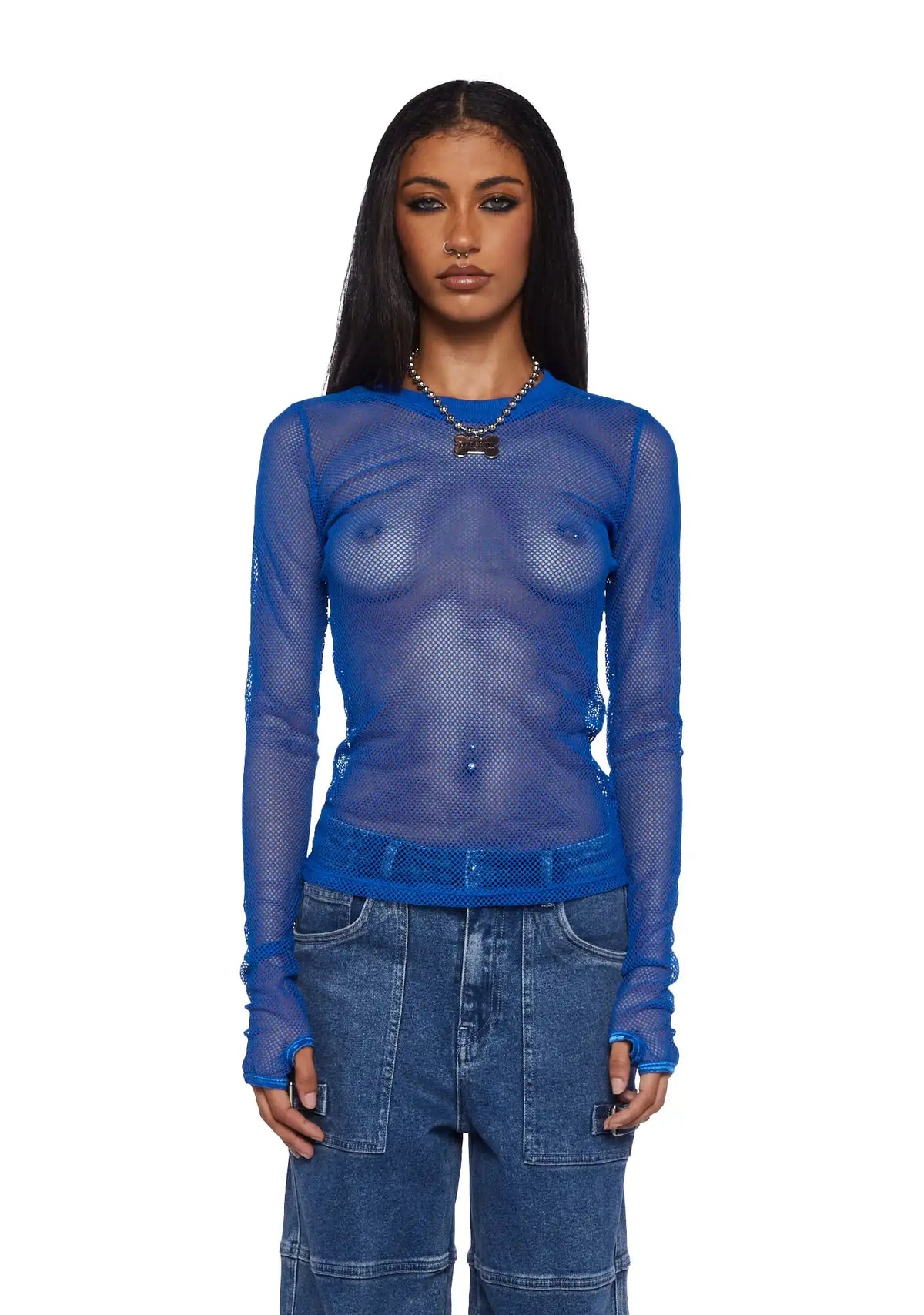 See Thru Me Fishnet Top - Blue