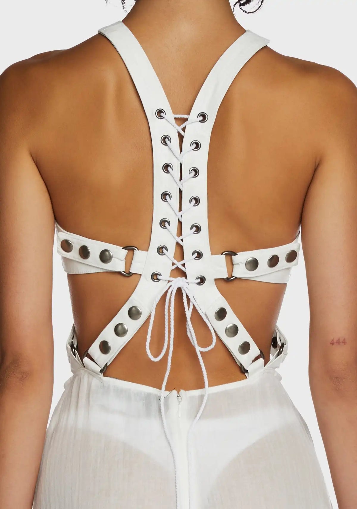 Replay Vegan Leather And Gauze Midi Dress - White