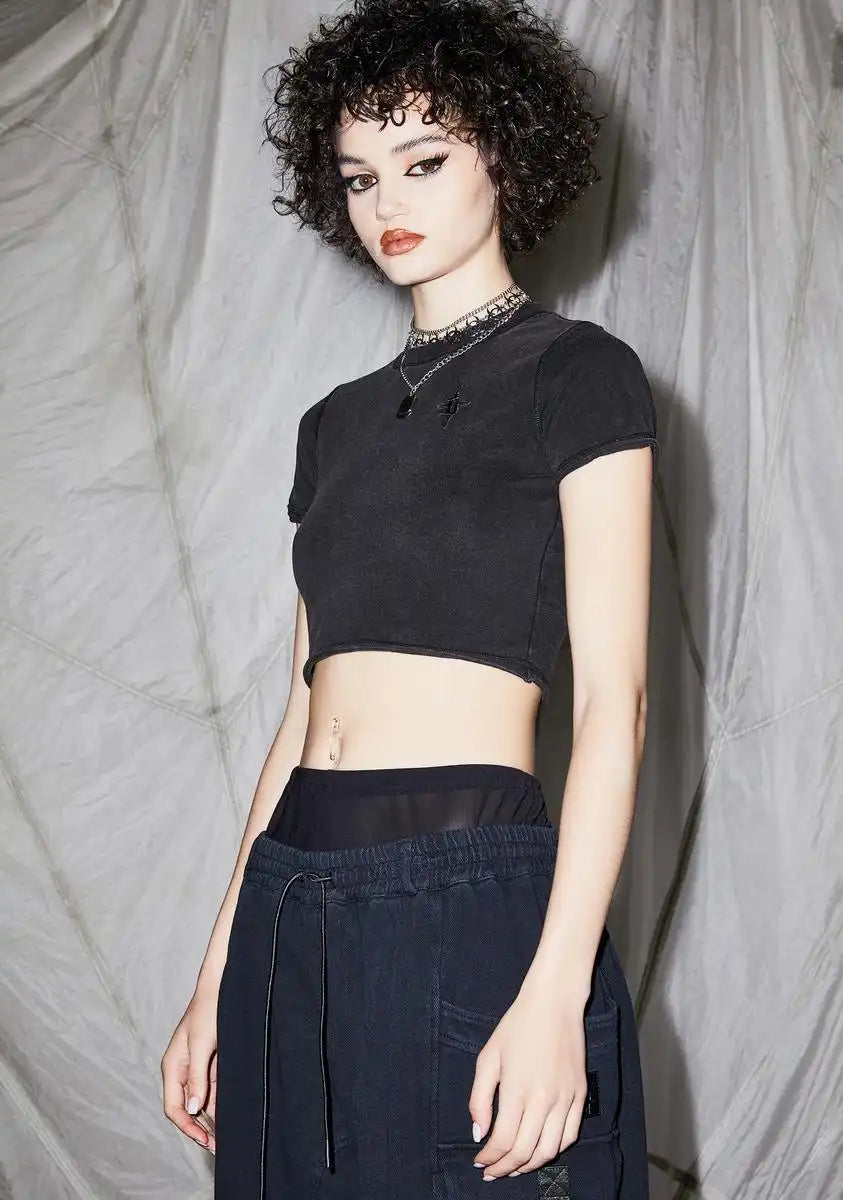 Reverb Charcoal Washed Crop Tee