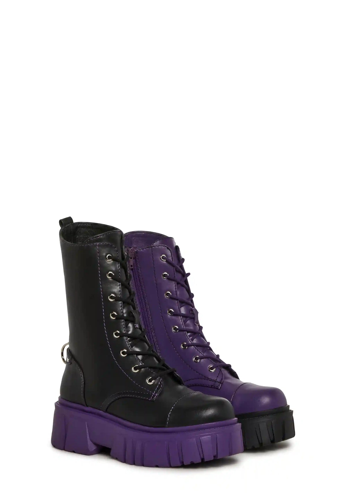 Devil Games Mismatch Combat Boots - Plum