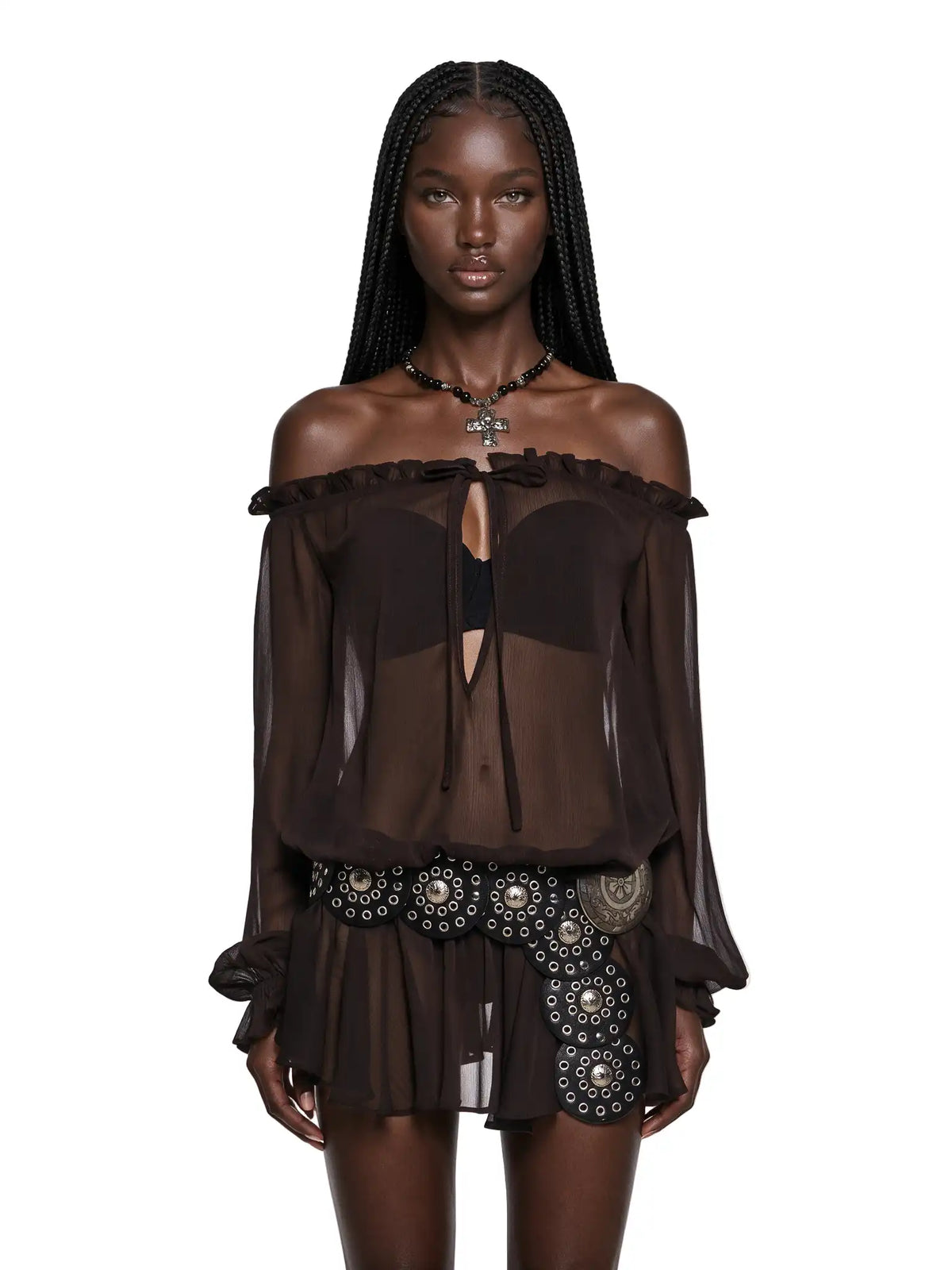 Romantic Winds Sheer Mini Dress - Brown