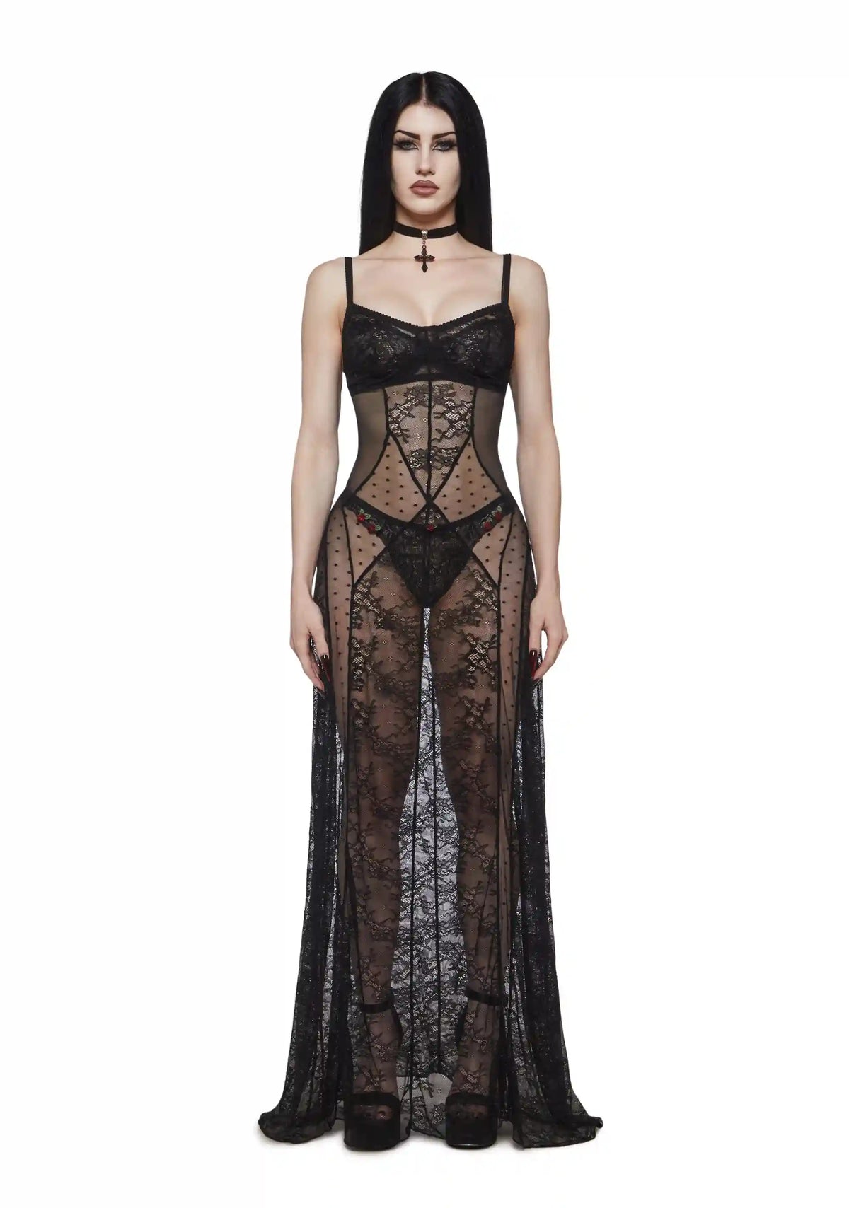 Selene Lace Seamed Maxi Dress
