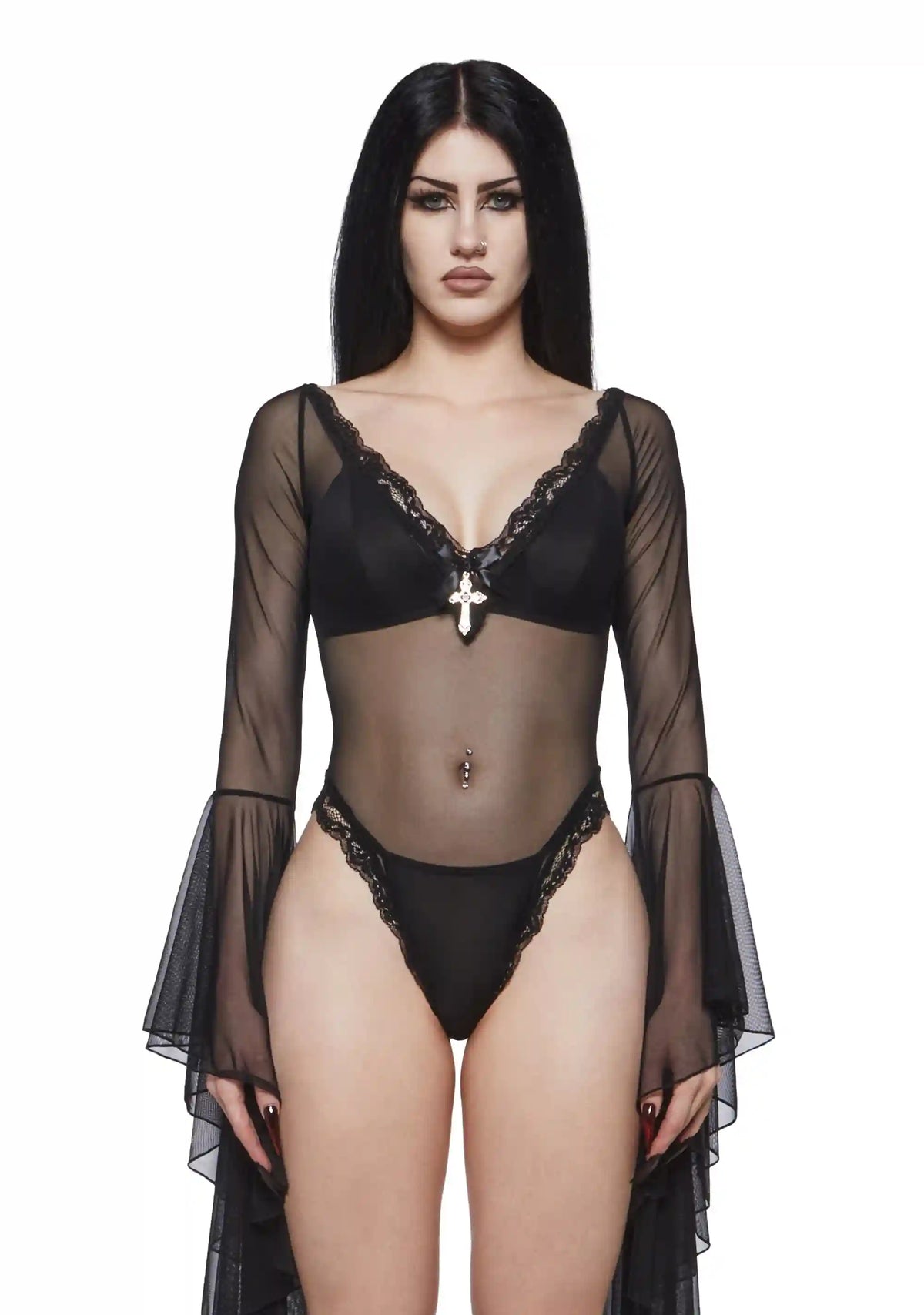 Rochelle Mesh Bell Sleeve Bodysuit