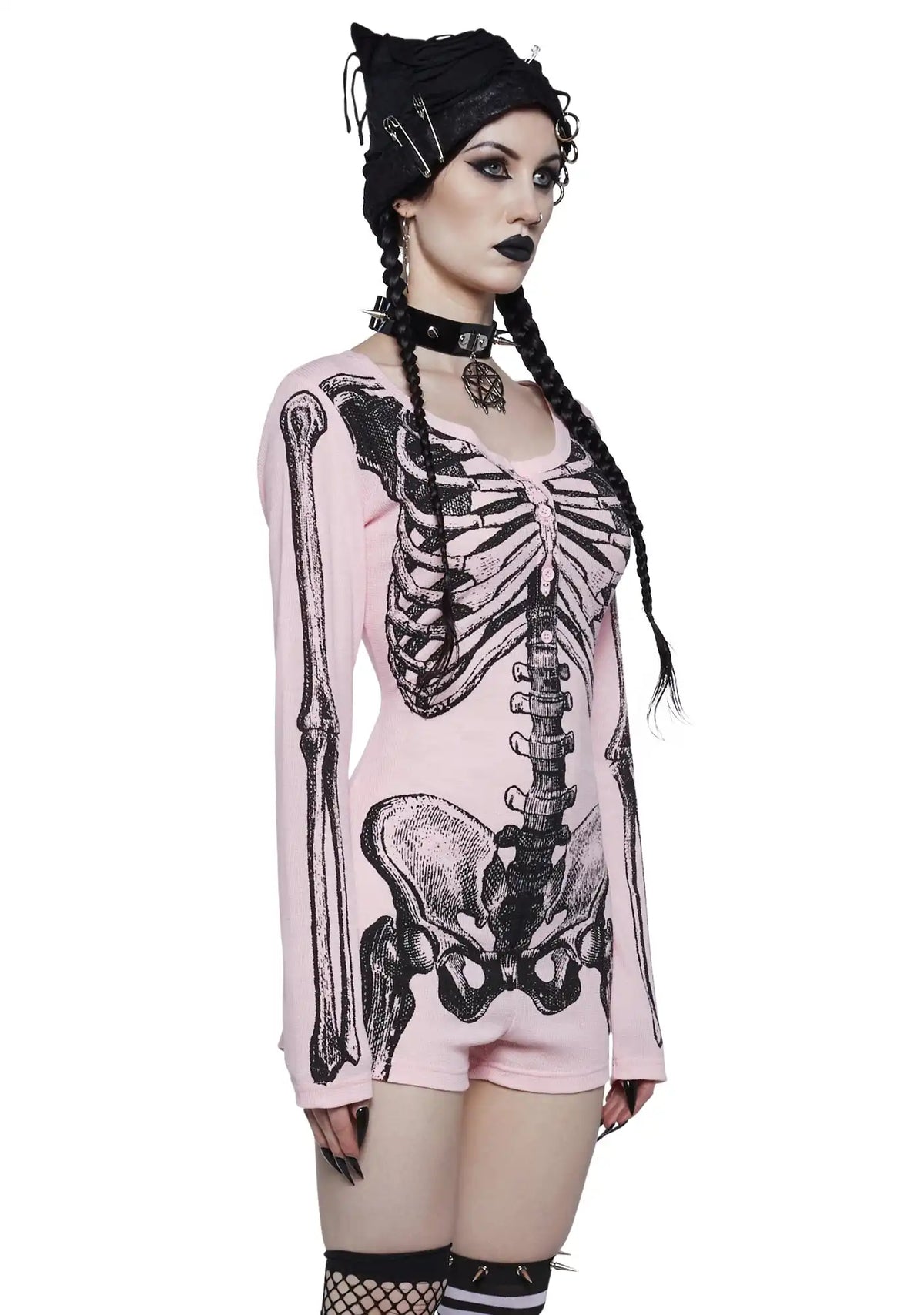 Rib By Rib Long Sleeve Romper - Light Pink