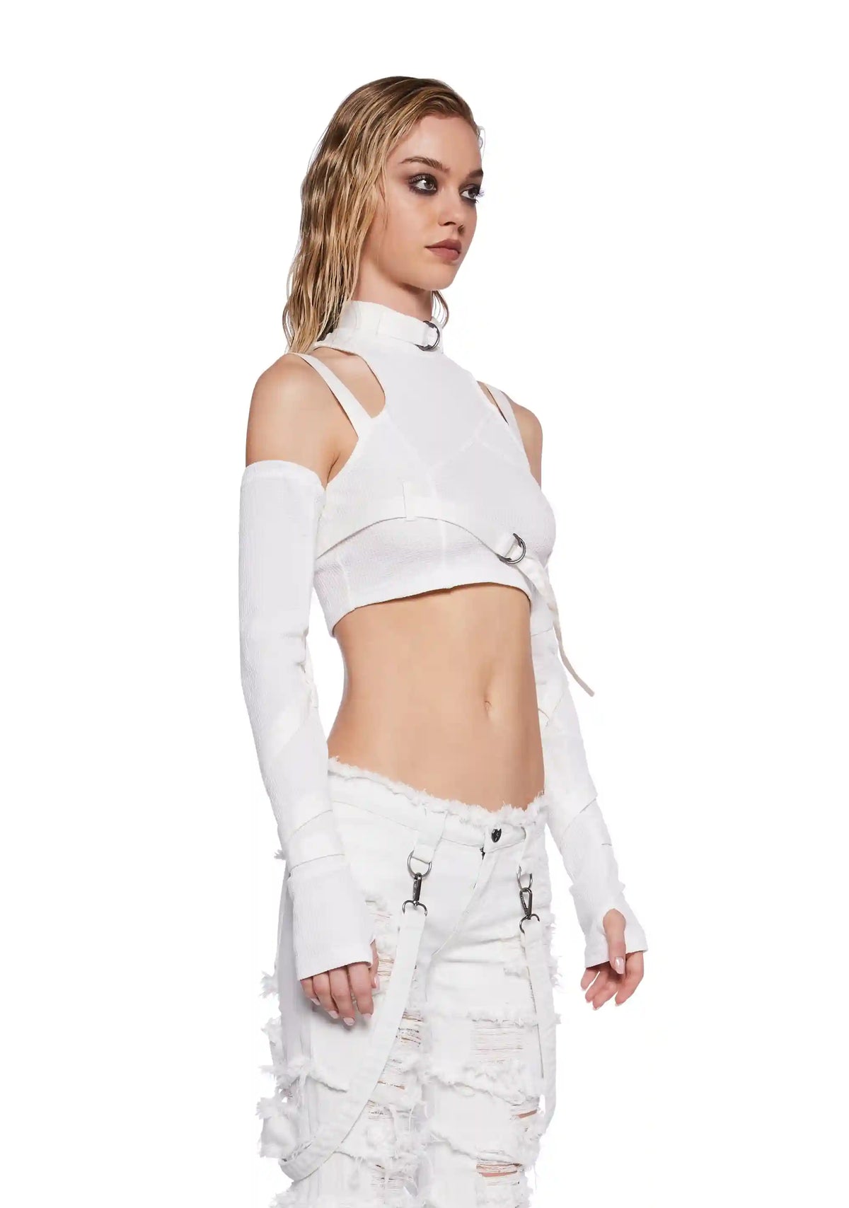 Pitch Strappy Ribbed Crop Tank And Glove Set - White