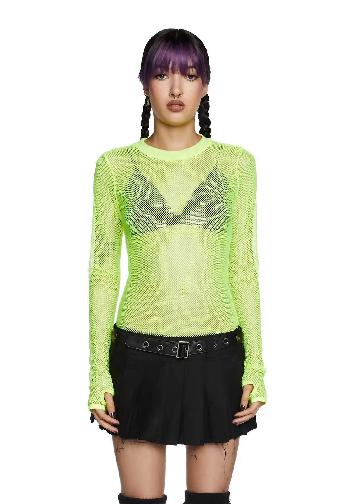 See Thru Me Fishnet Top - Neon Yellow