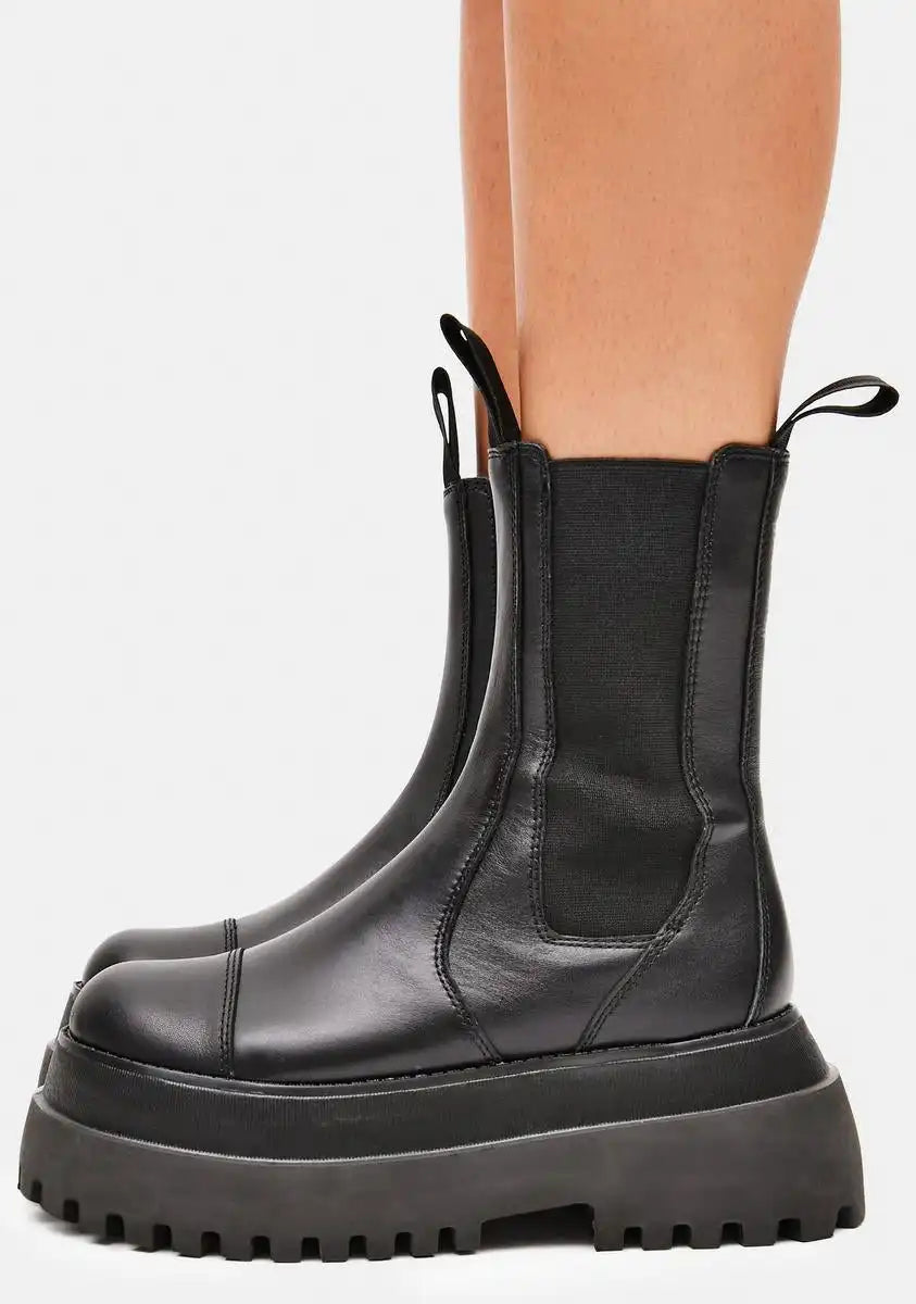 Reverb Unisex Leather Moto Chelsea Boots