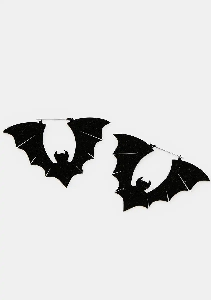 Black Glitter Halloween Bat Earrings