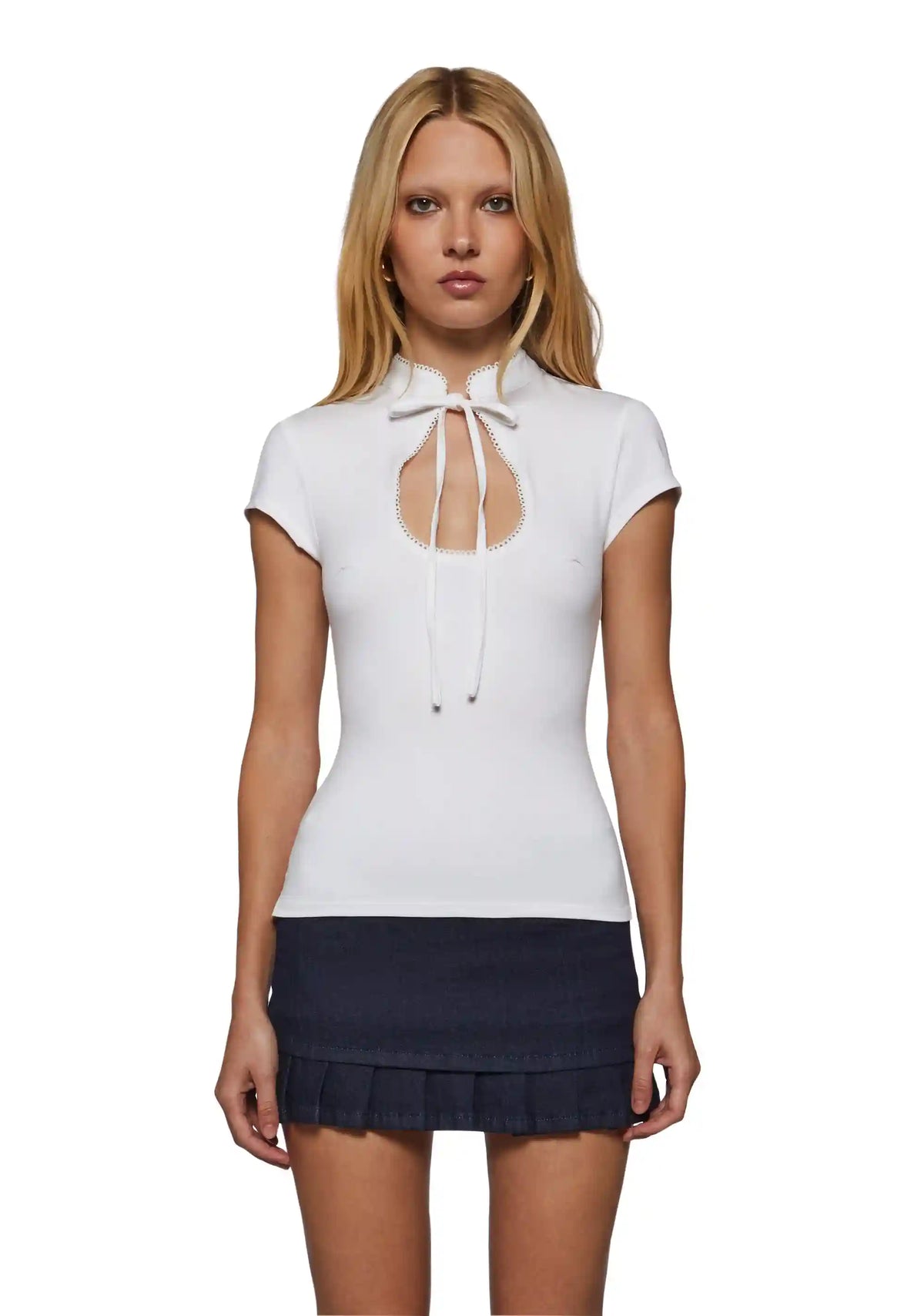 Alysa High Collar Short Sleeve Top - White