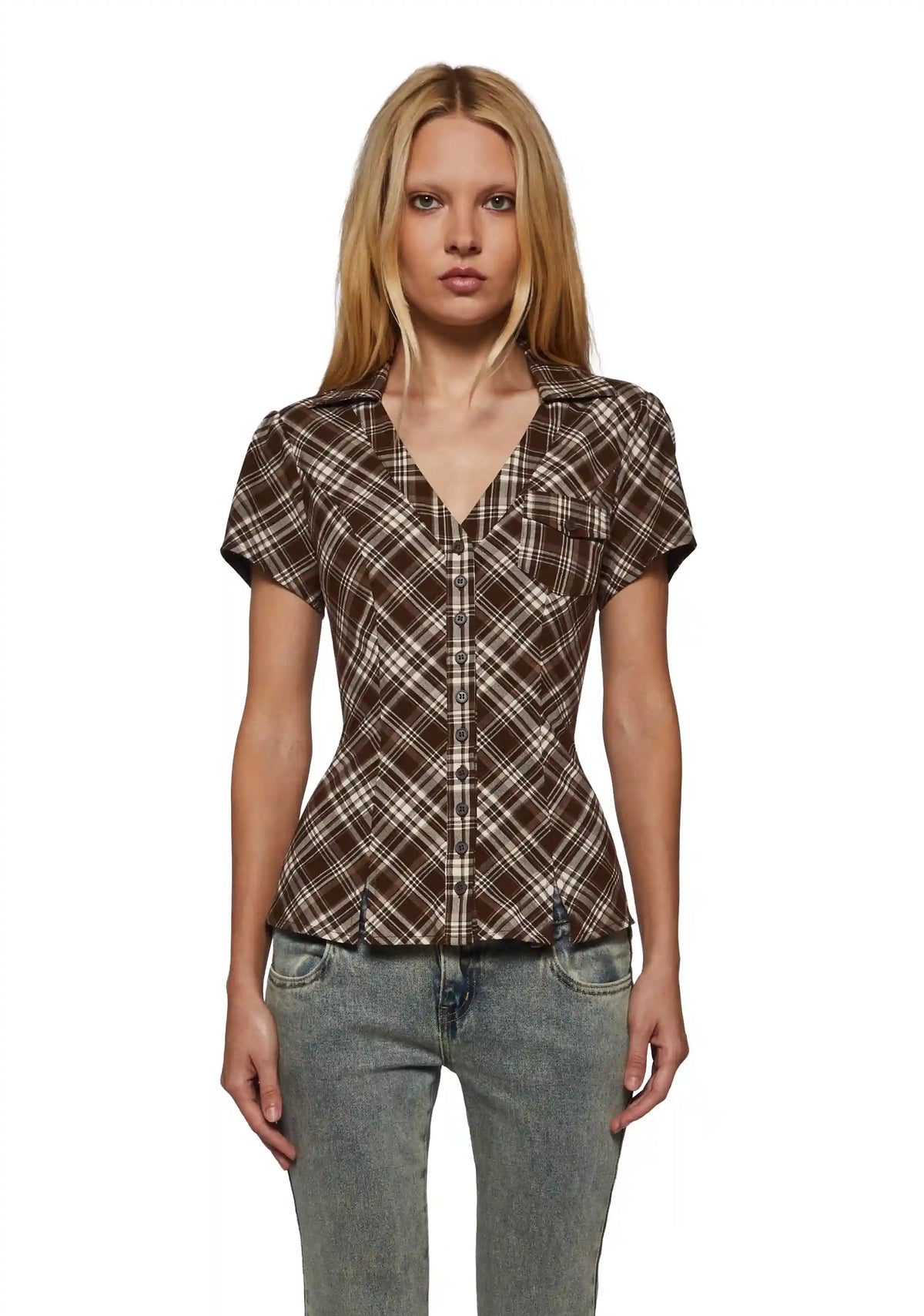 Odessa Plaid Button Up Short Sleeve Top