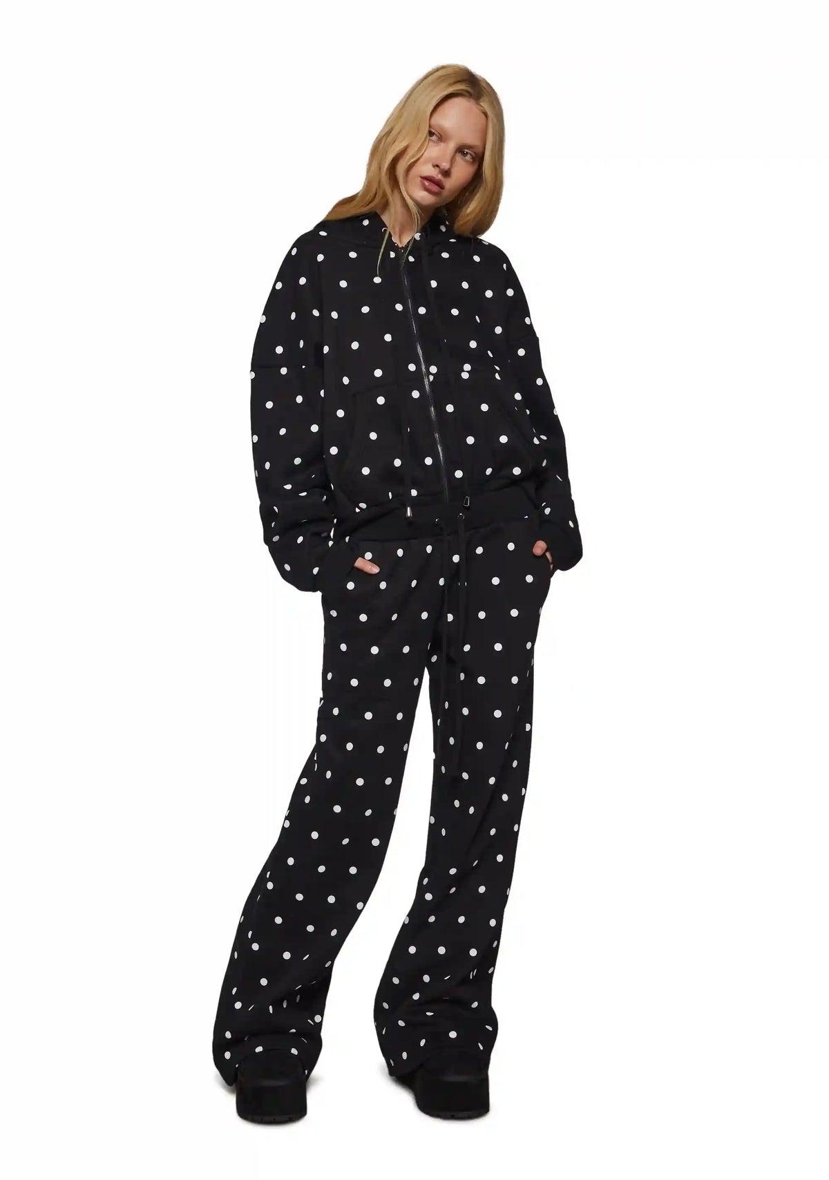 Polka Dot Oversize Zip Sweatshirt