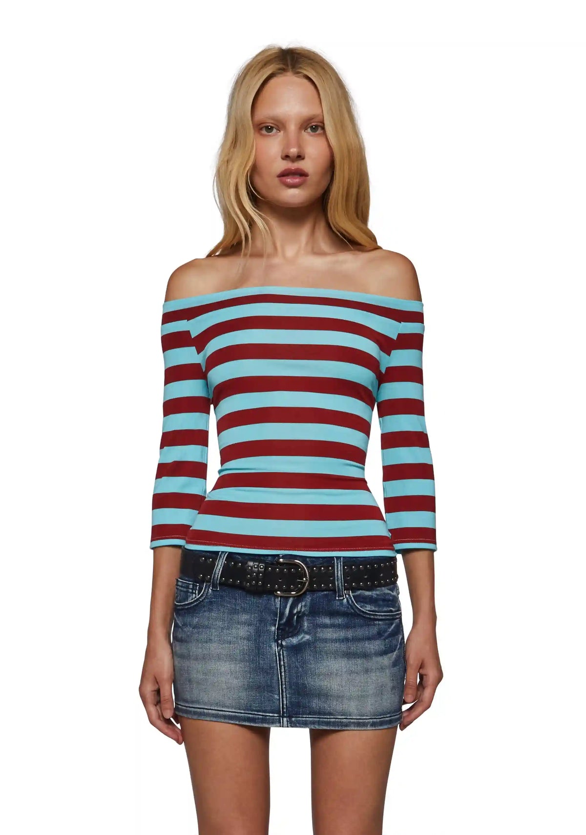 Melanie Off The Shoulder Quarter Sleeve Top - Blue
