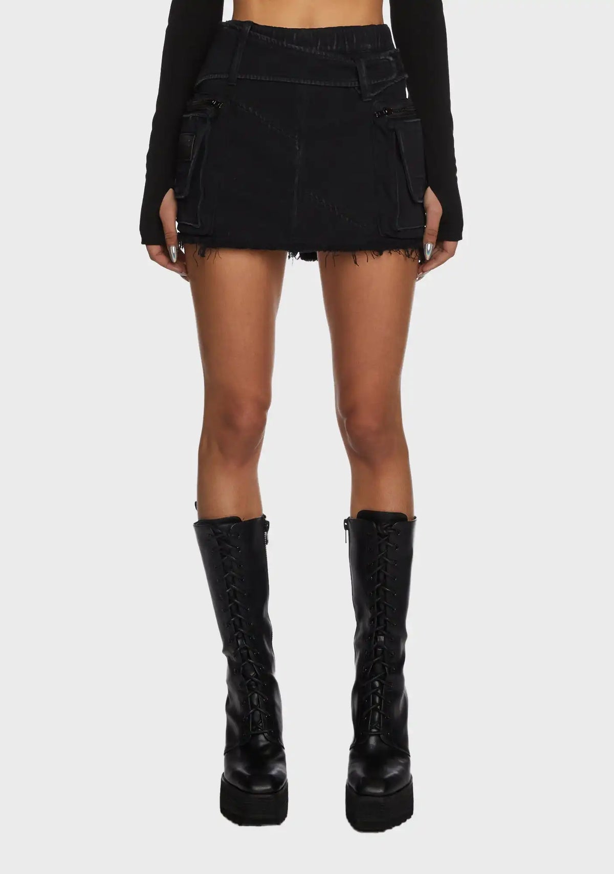 Replay Washed Mini Cargo Skirt - Black