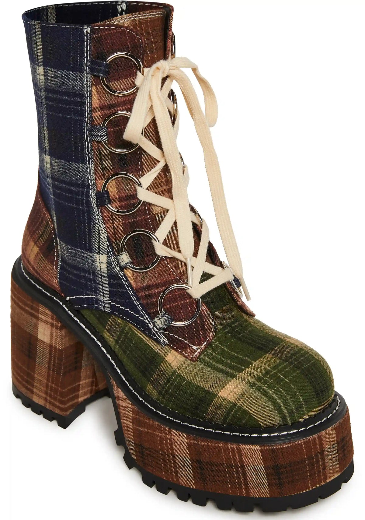Academy Punk Plaid Boots - Brown