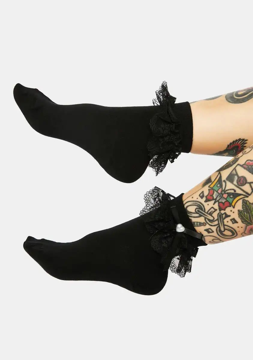 Coal Cutie Affair Ruffle Crew Socks