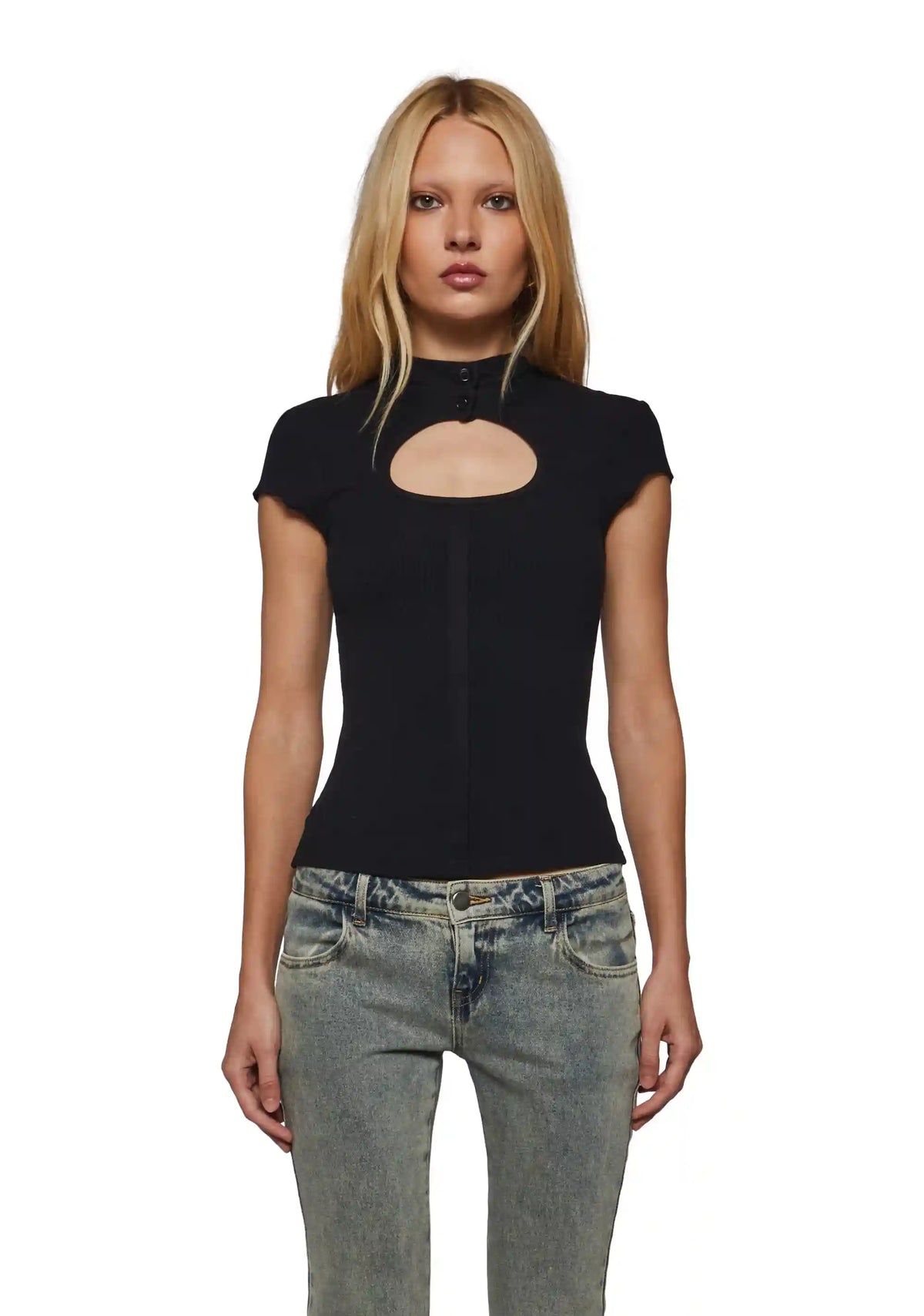 Olivia Button Collar Key Hole Baby Tee
