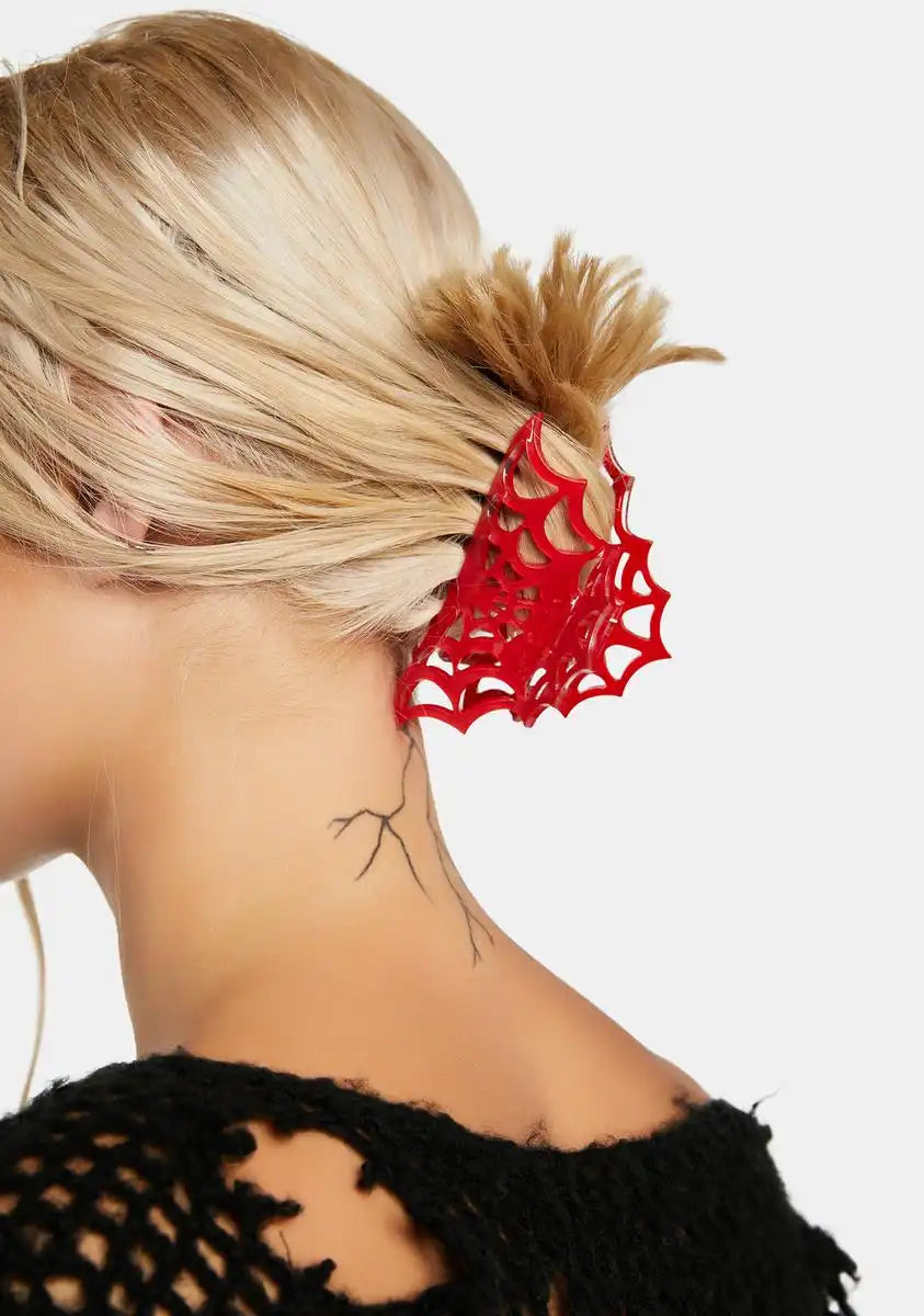 Red Spiderweb Hair Claw Clip
