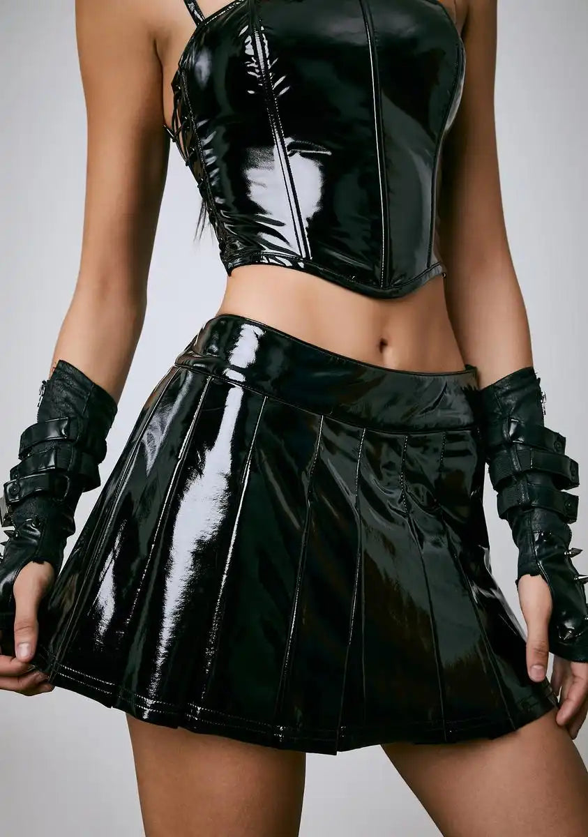 Secret Link Up PVC Pleated Skirt