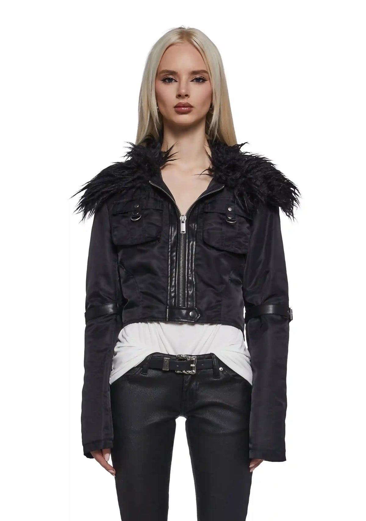 Polished Rebel Cropped Bomber Jacket