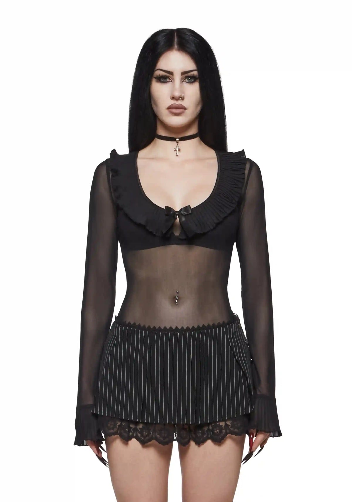 Nancy Mesh Long Sleeve Ruffle Top