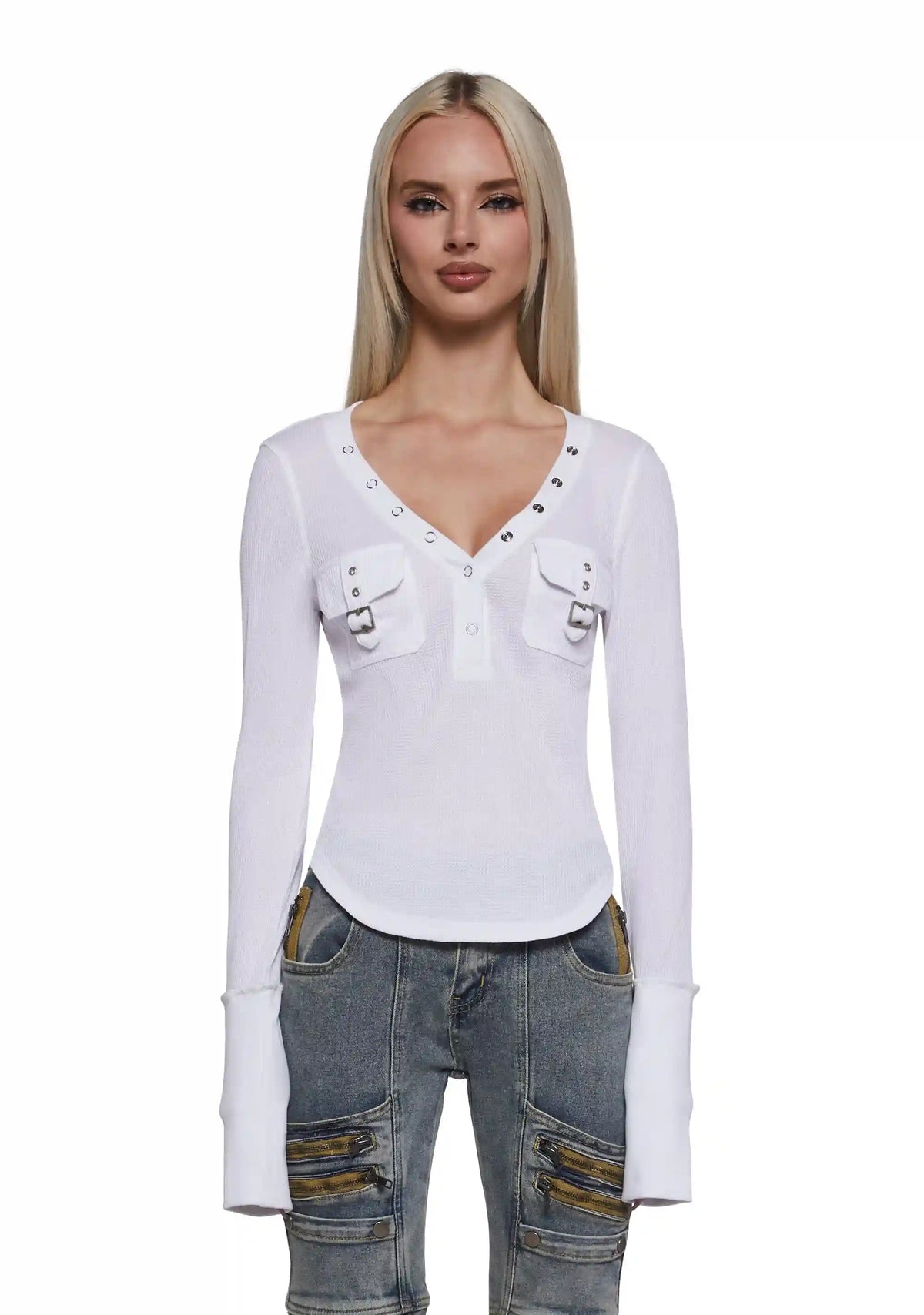 Brianna Long Sleeve Top - White