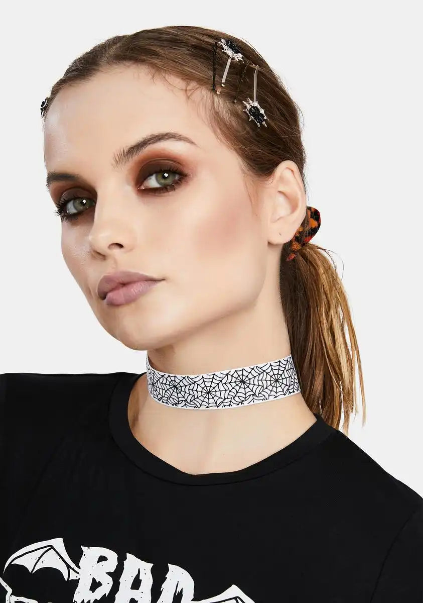 Bone U Got Caught Spider Web Print Choker