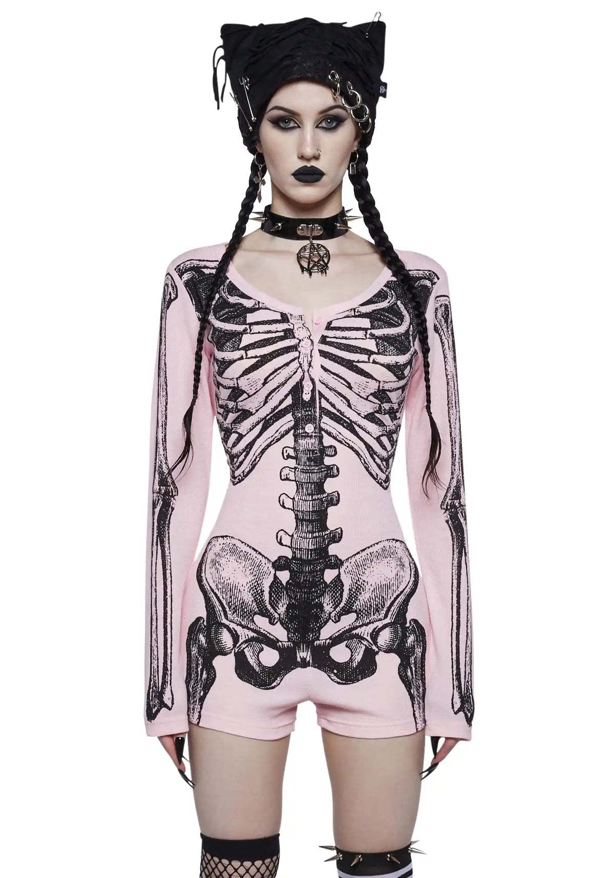 Rib By Rib Long Sleeve Romper - Light Pink